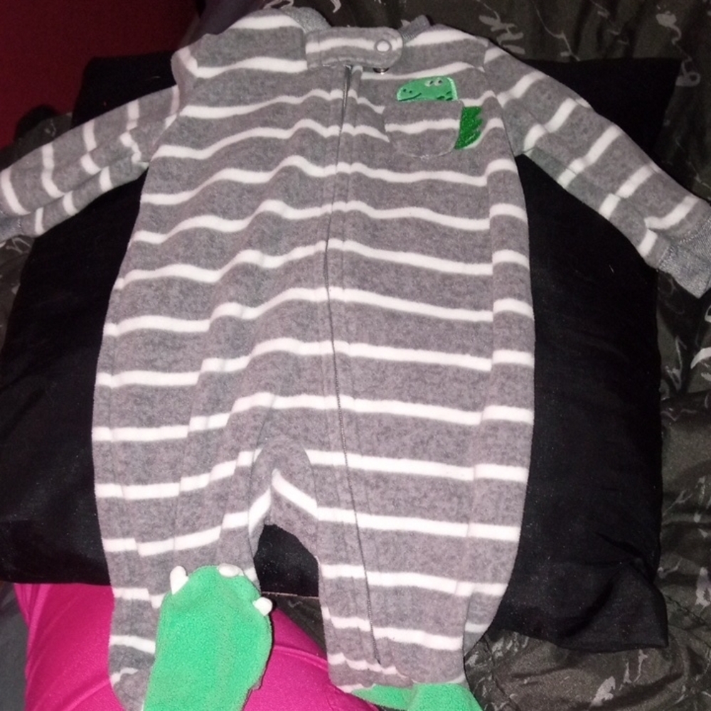 Carter's Gray and Green Striped Footie